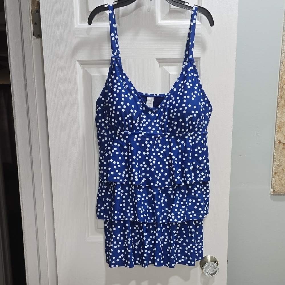 Blue Polka Dot Tiered Swimsuit